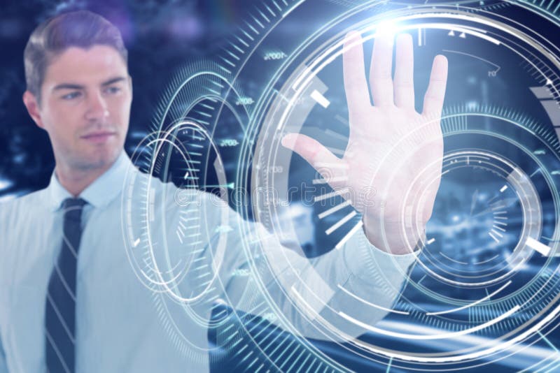 Composite image of businessman using futuristic digital screen royalty free stock photo Composite image of businessman using futuristic digital screen royalty free stock photo