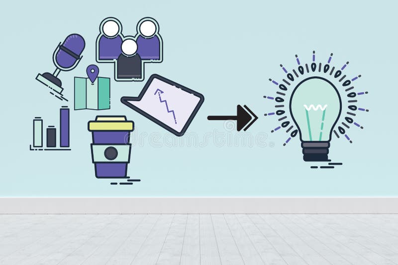 Composite image of composite image of computer icons pointing towards light bulb vector illustration