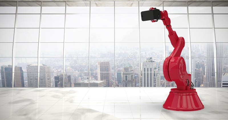 Composite image of composite image of red robot holding phone 3d