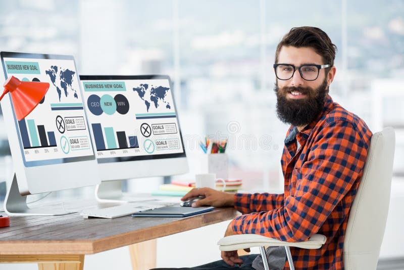 Composite image of computer generated image of business presentation with charts and text royalty free stock photography