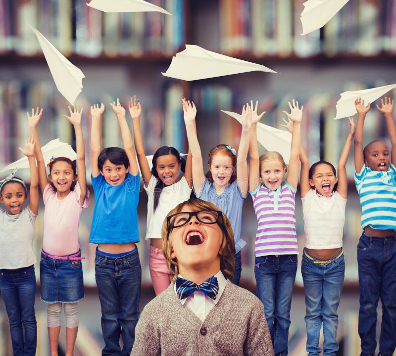 Composite image of cute pupil dressed up as teacher stock photography