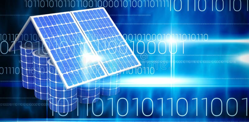 Composite image of 3d image of model house made from solar panels and cells stock illustration