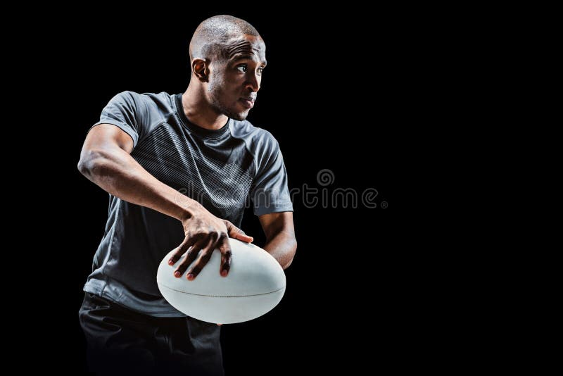 Composite Image Determined Sportsman Throwing Rugby Ball Stock Photos