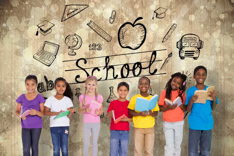 Composite image of elementary pupils reading books