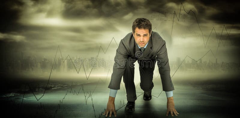 Composite image of focused businessman ready to race stock photos Composite image of focused businessman ready to race stock photos