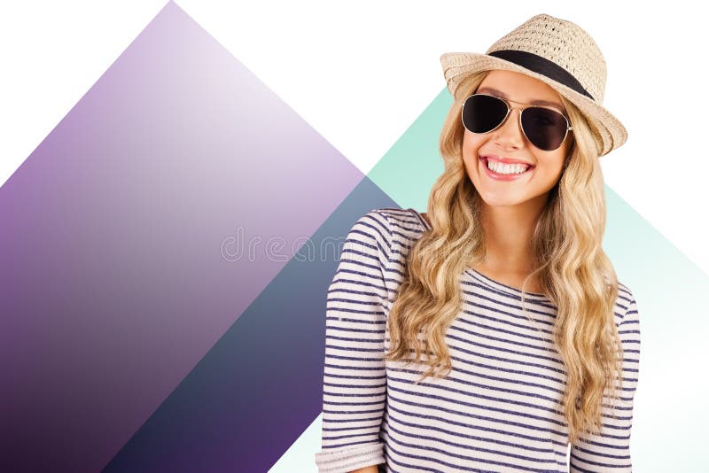 Composite Image Gorgeous Smiling Blonde Hipster Sunglasses Straw Hat 