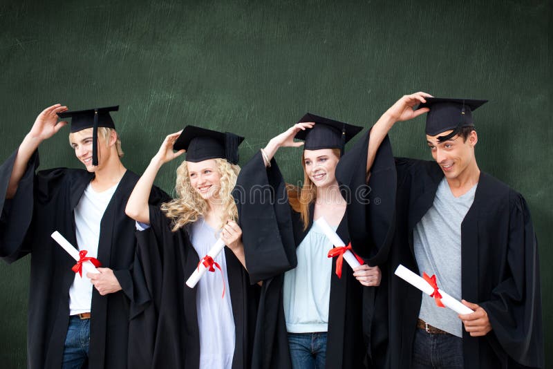 Composite image of group of teenagers celebrating after graduation royalty free stock photography Composite image of group of teenagers celebrating after graduation royalty free stock photography