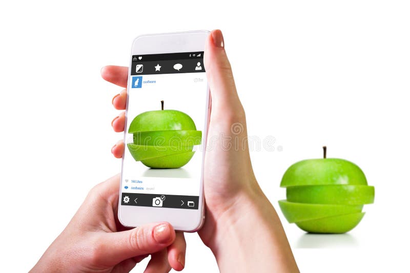 Composite image of hand holding smartphone royalty free stock photos Composite image of hand holding smartphone royalty free stock photos