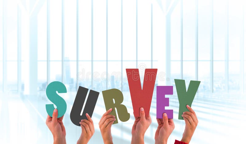 Composite image of hands holding up survey stock photography
