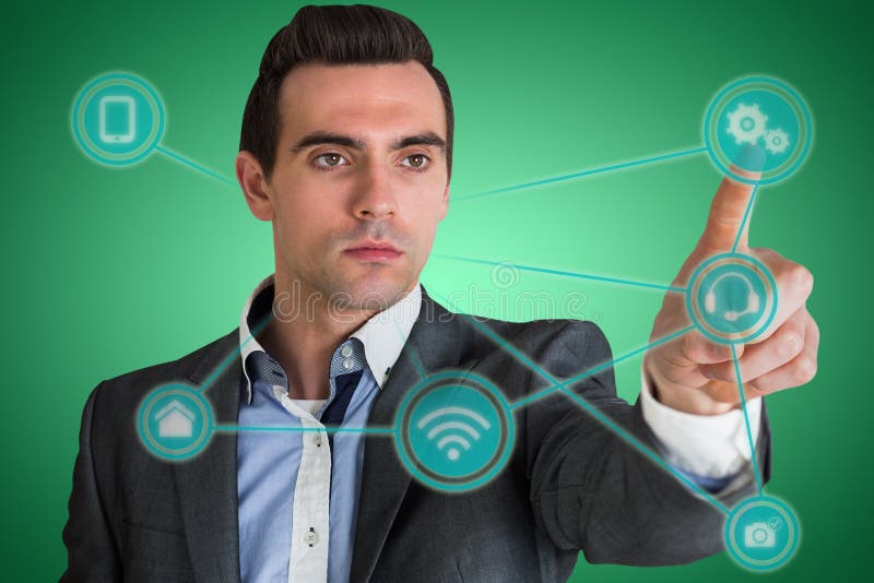 Composite image of handsome young businessman pointing royalty free stock images Composite image of handsome young businessman pointing royalty free stock images