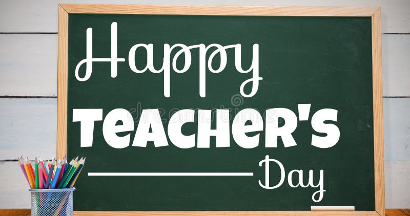 Composite image of happy teacher\'s day text on greenboard in school royalty free illustration