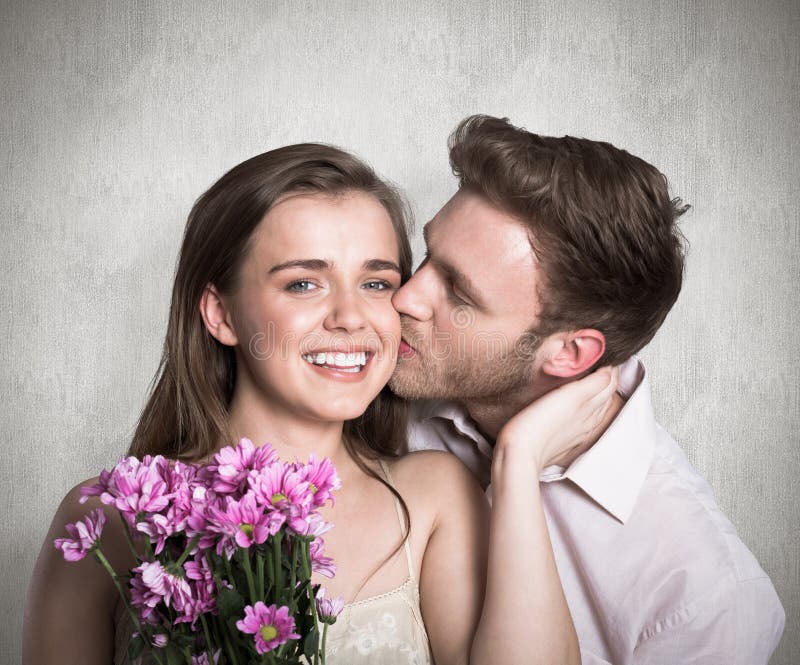 Man Kissing Woman As Holds Flowers Stock Photos - Free & Royalty-Free ...