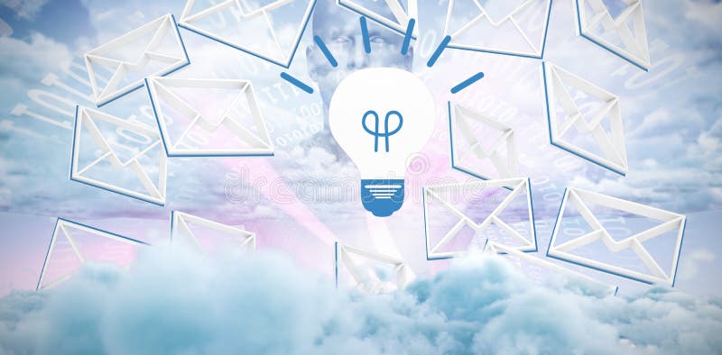 Composite image of message symbol around the light bulb sign royalty free illustration Composite image of message symbol around the light bulb sign royalty free illustration
