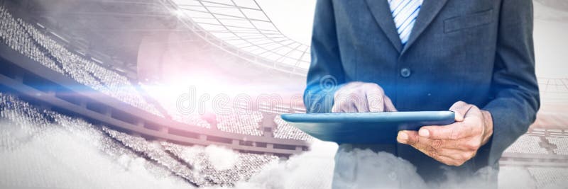 Composite image of midsection of businessman using digital tablet stock photography Composite image of midsection of businessman using digital tablet stock photography