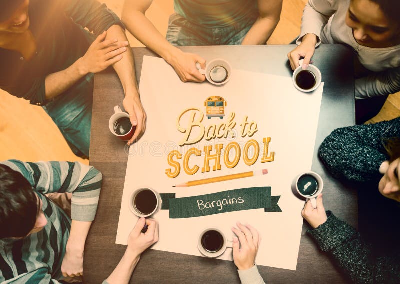 Composite image of people sitting around table drinking coffee stock images Composite image of people sitting around table drinking coffee stock images