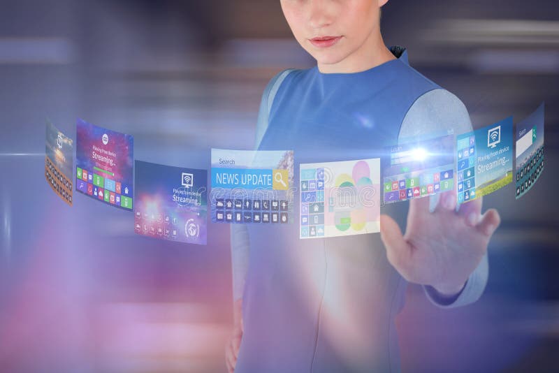 Composite image of portrait of beautiful woman gesturing. Portrait of beautiful woman gesturing against blur view of office corridor and workspace stock photo Composite image of portrait of beautiful woman gesturing. Portrait of beautiful woman gesturing against blur view of office corridor and workspace stock photo