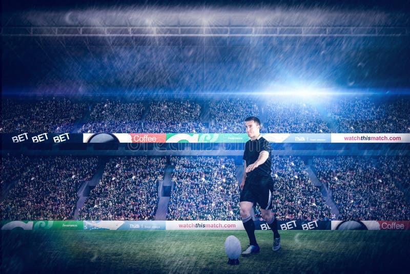 Composite Image of Rugby Player Doing a Drop Kick Stock Photo Image