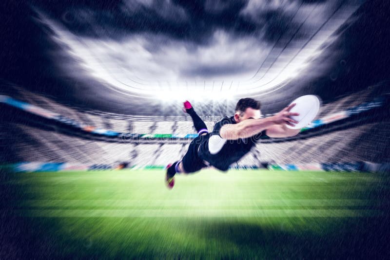 Composite Image of Rugby Player Scoring a Try Stock Photo Image of