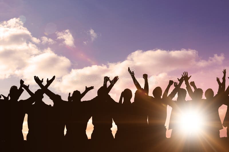 Composite image of silhouetters celebrating stock photos Composite image of silhouetters celebrating stock photos
