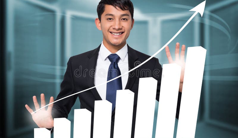 Composite image of smiling businessman touching stock image