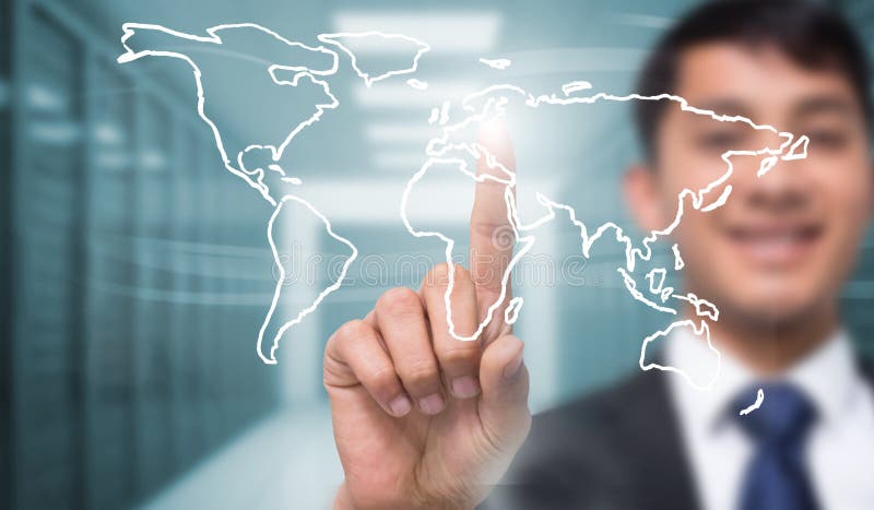 Composite image of smiling businessman touching stock images