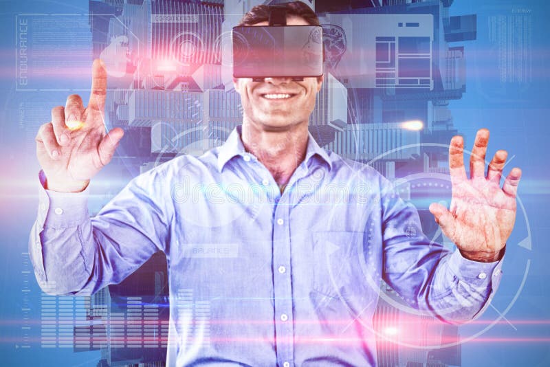 Composite image of smiling businessman using vr glasses royalty free illustration Composite image of smiling businessman using vr glasses royalty free illustration
