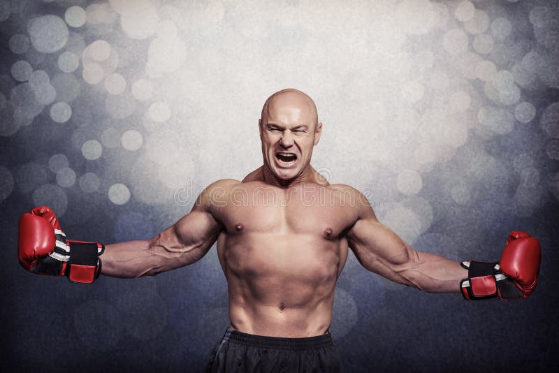 Composite Image of Successful Boxer with Arms Outstretched Stock Photo