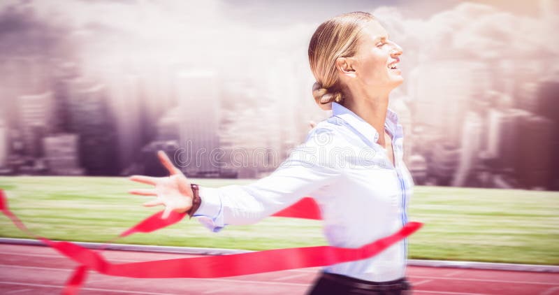Composite image of successful businesswoman raising arms stock images Composite image of successful businesswoman raising arms stock images