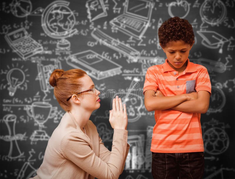 Composite Image Of Teacher Begging Boy Stock Image Image of doodle