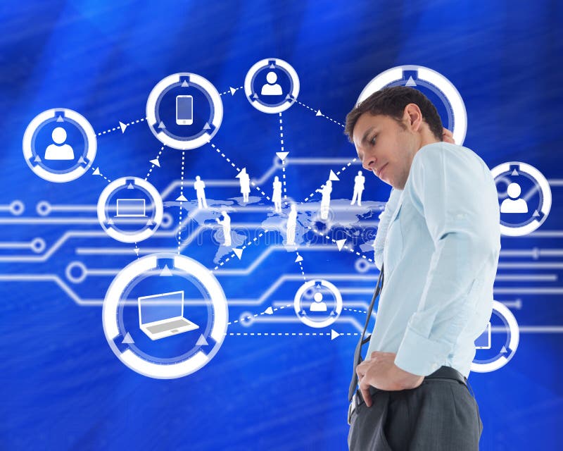 Composite Image of Thinking Businessman with Hand on Head Stock Image