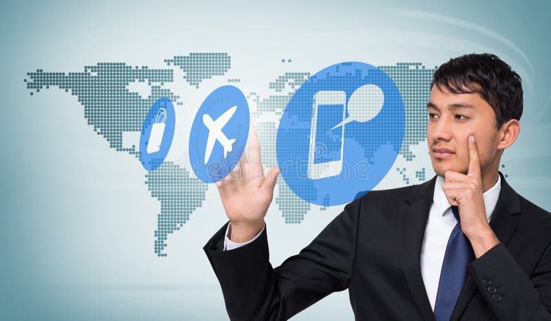 Composite image of thoughtful businessman touching vector illustration
