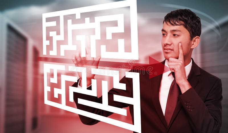 Composite image of thoughtful businessman touching royalty free stock images