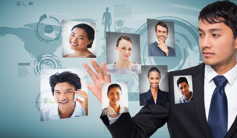 Composite image of unsmiling businessman touching royalty free stock photos