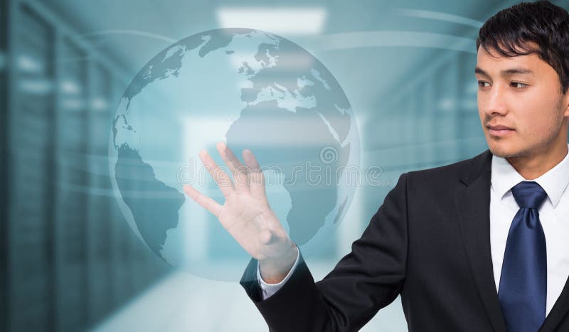 Composite image of unsmiling businessman touching royalty free stock image
