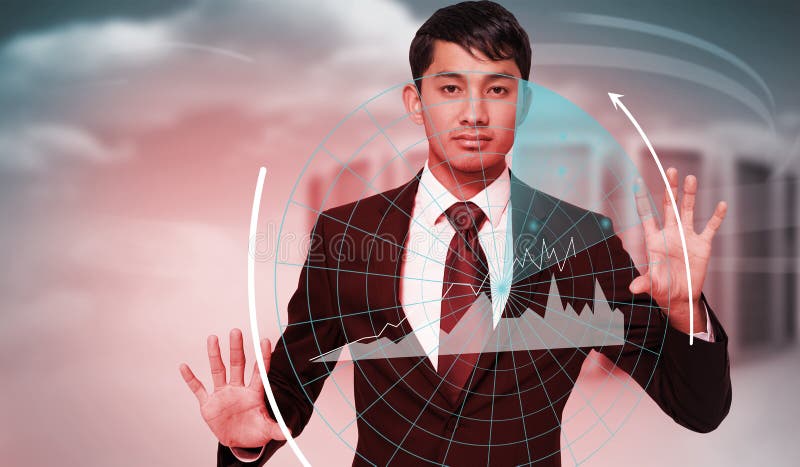 Composite image of unsmiling businessman touching royalty free stock photo