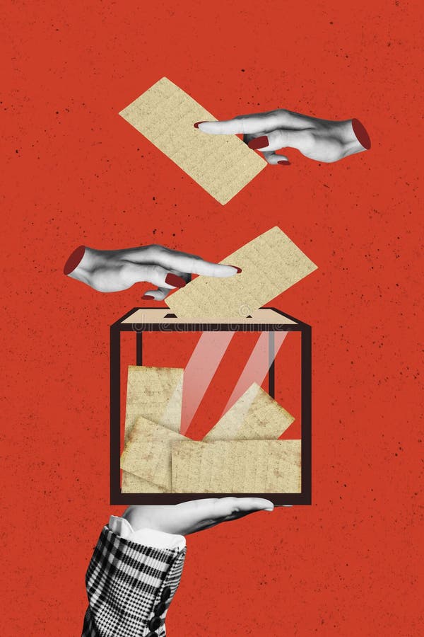 Composite trend artwork 3D sketch image photo collage of transparent box collect blank choice vote opinion hand arm royalty free stock images