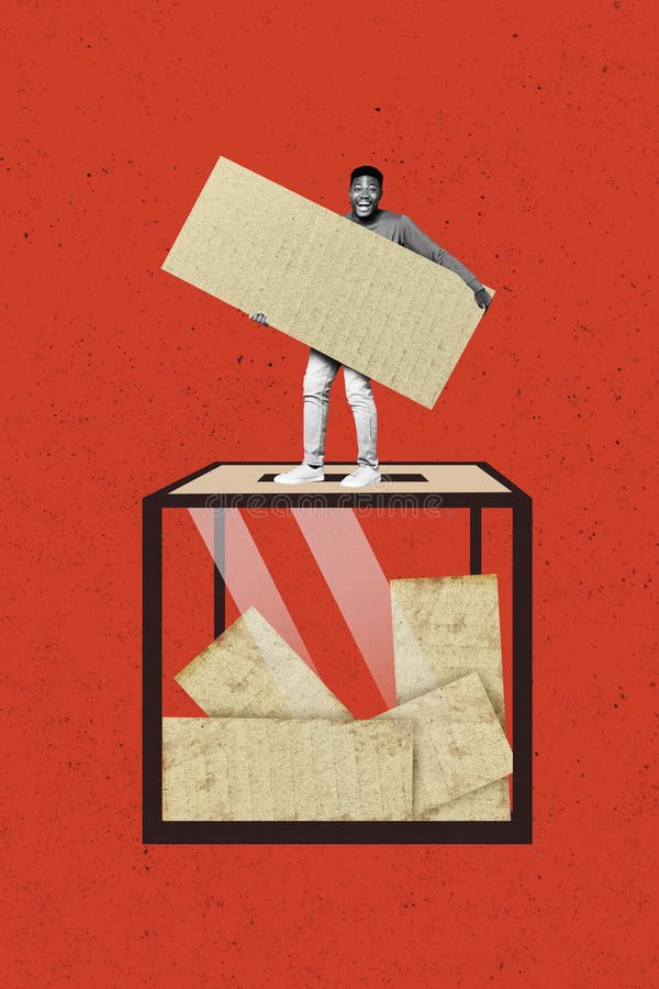Composite trend artwork 3D sketch image photo collage of transparent box collect blank choice vote opinion small man royalty free stock images