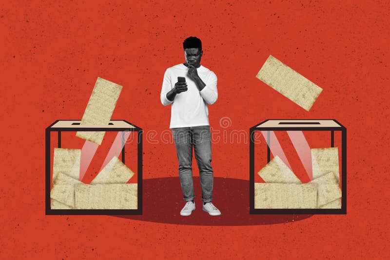 Composite trend artwork sketch image photo collage of transparent box collect blank choice president vote opinion man royalty free stock images