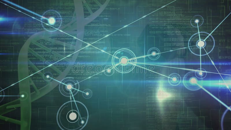 Composite video of dna structure and computer networking with man exercising in background stock footage