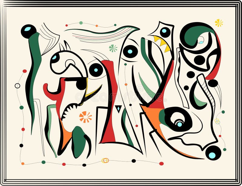 Composition abstraite 2328. Fond beige abstrait formes fantaisie expressionnisme art