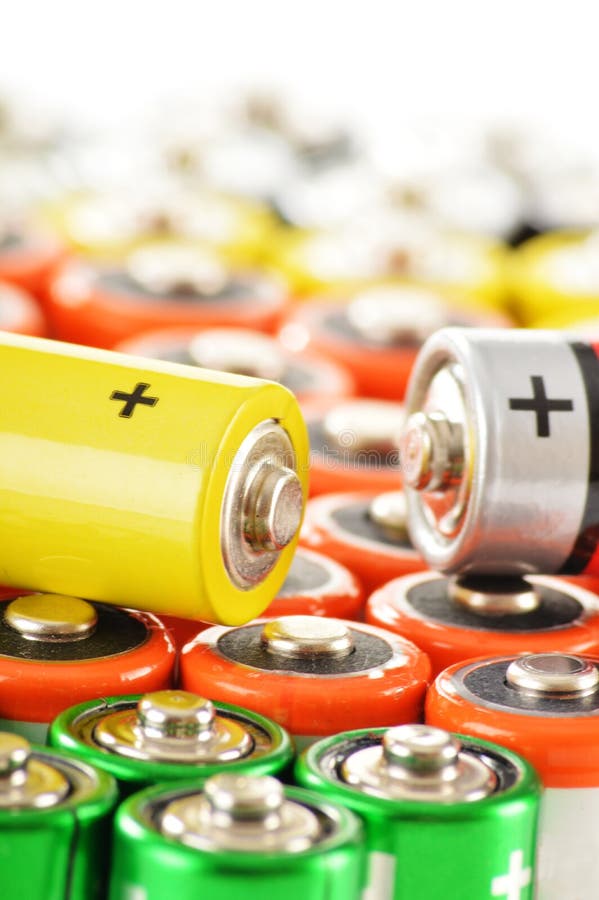 Composition with Alkaline Batteries. Chemical Waste Stock Image Image