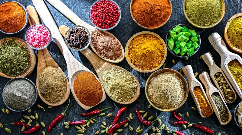 Composition with assorted spices and herbs