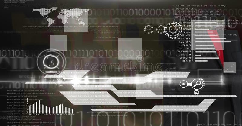 Composition of binary coding and data processing stock illustration