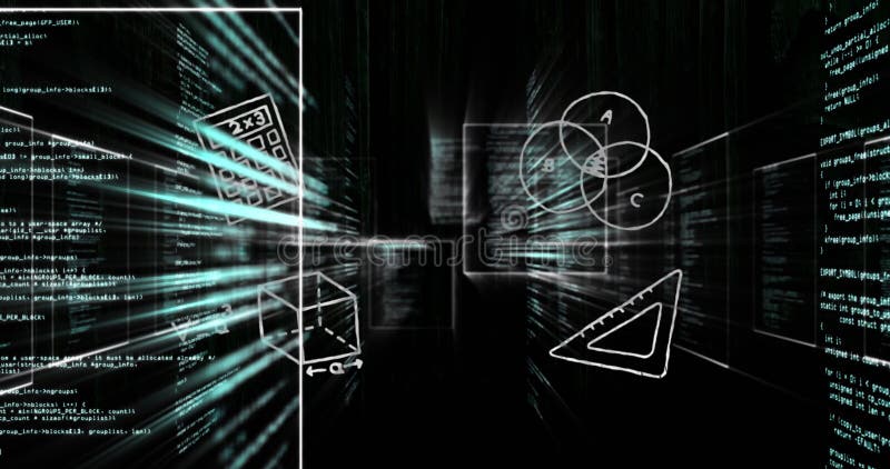 Composition of binary coding data processing over computer circuit board. Global data processing connections technology and digital interface concept digitally generated video. Binary coding data processing video
