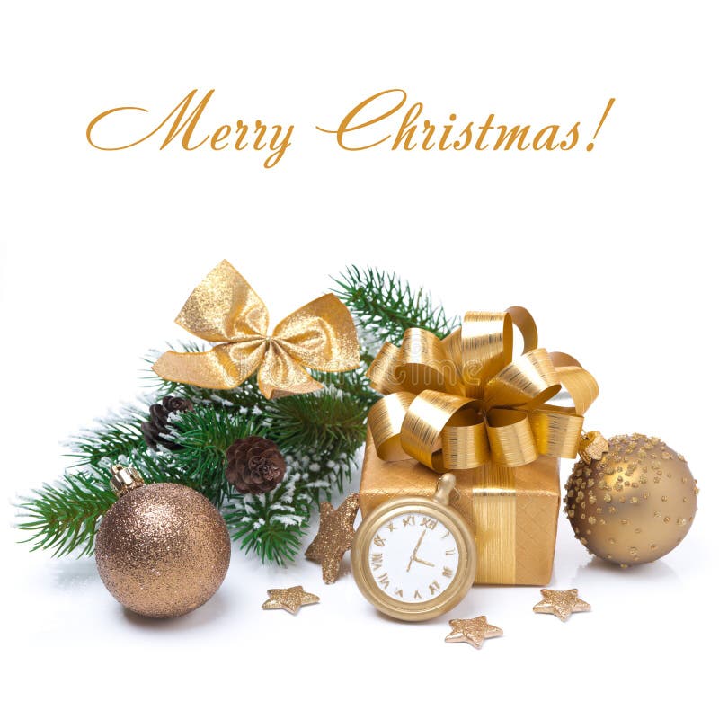 Composition with Christmas balls, gift and decoration, isolated