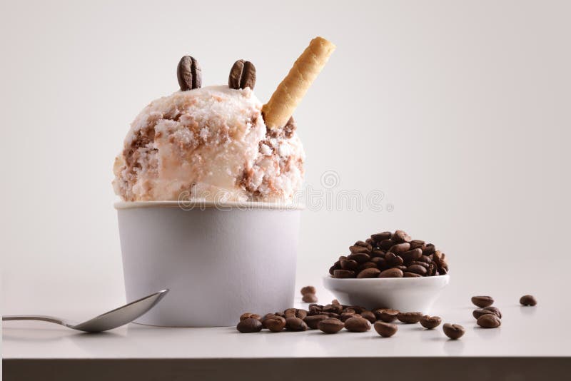 Ice cream balls in paper cup Stock Photo