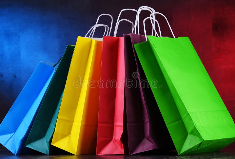 Composition with colorful paper shopping bags