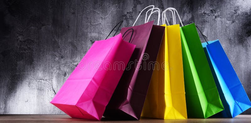 Composition with colorful paper shopping bags