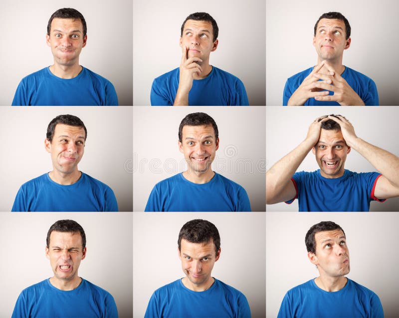 Composition de jeune homme exprimant différentes émotions images stock Composition de jeune homme exprimant différentes émotions images stock