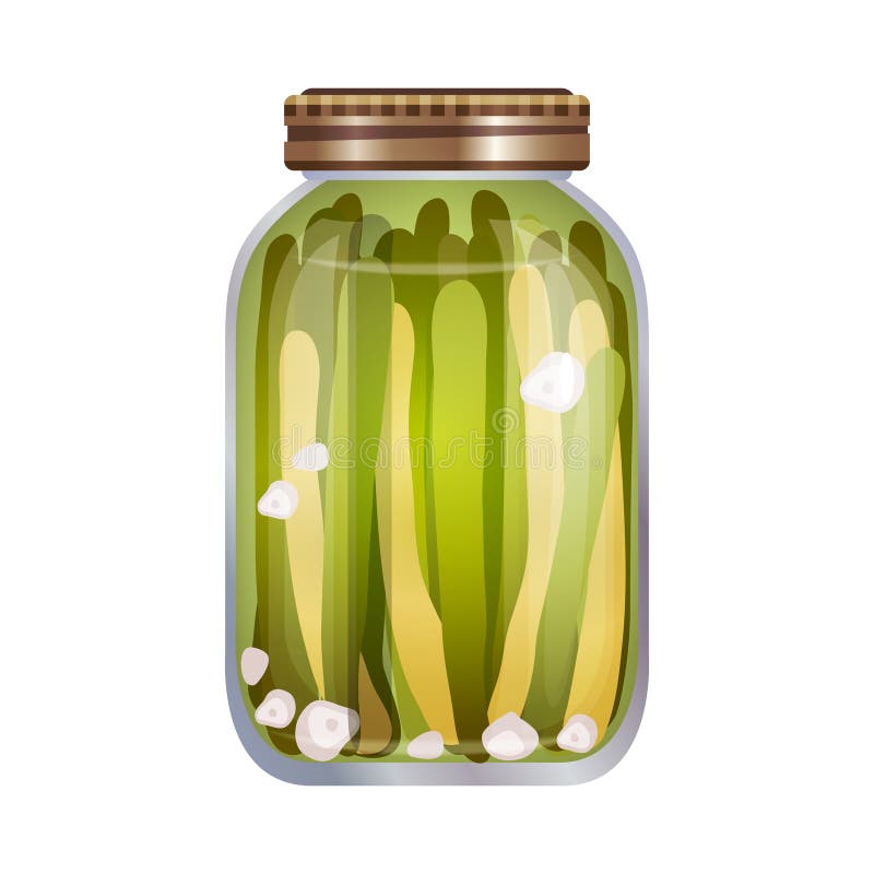 Pickles composition with isolated image of mason jar filled with marinated vegetables on blank background vector illustration. Pickles composition with isolated image of mason jar filled with marinated vegetables on blank background vector illustration